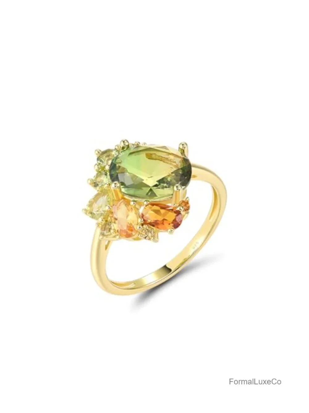 925 Sterling Silver Cluster Gemstone Statement Ring Women Art Deco Party
